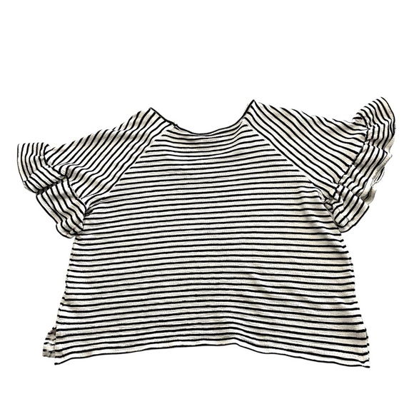 Max Studio London White Black Stripe Flutter Short Sleeve Top Blouse Size Medium - Picture 8 of 12